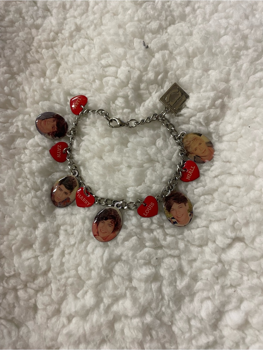 One Direction Charm Bracelet with Red Heart Charms